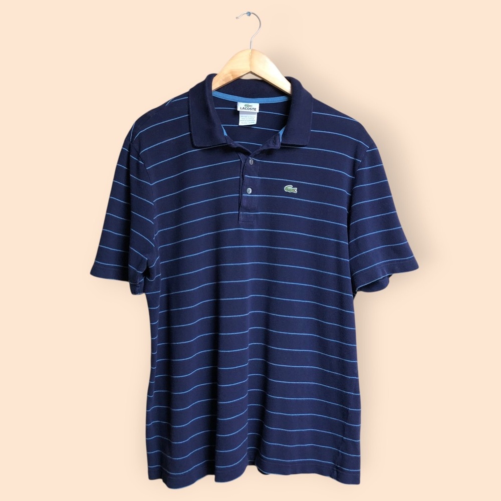 Lacoste Blue Striped MENS Polo Shirt Cotton Classic Designer France MENS Size 6